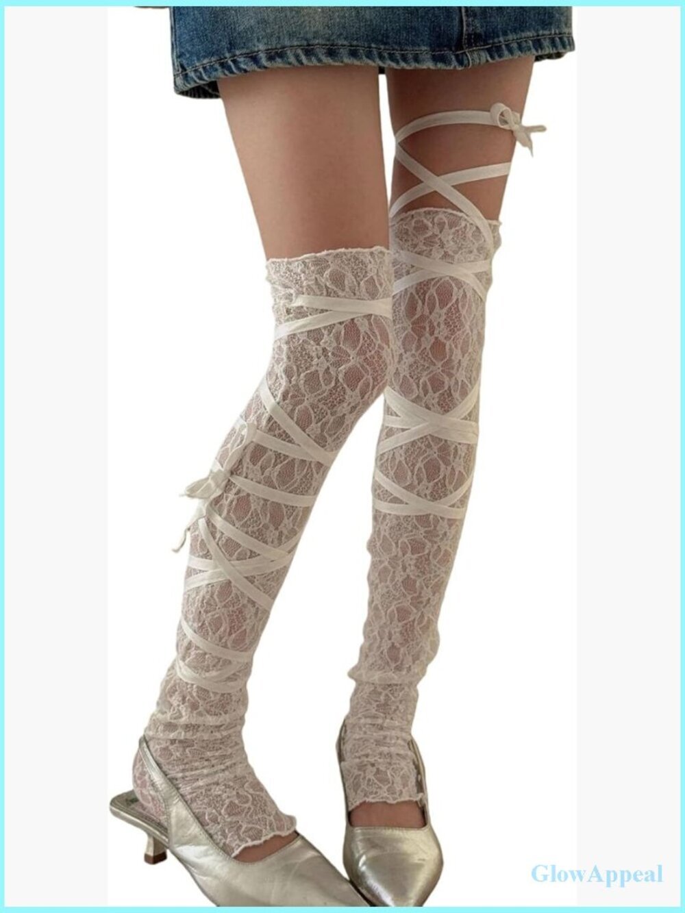 Goth Lace Long Leg Warmers with Lace-Up Accents